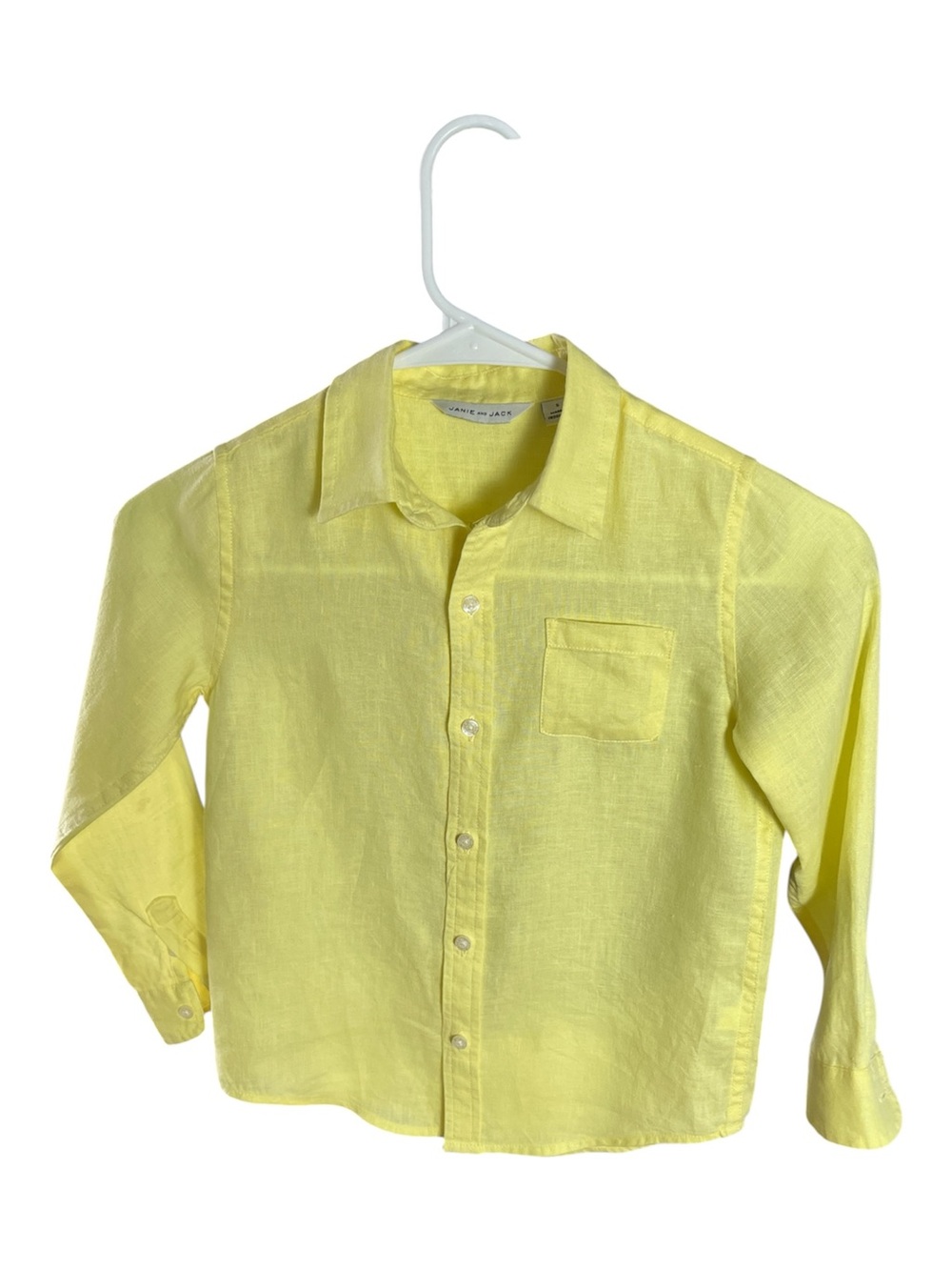 Janie and Jack Boys Pastel Lemon Yellow 100% Linen Button Down Shirt - Size 5